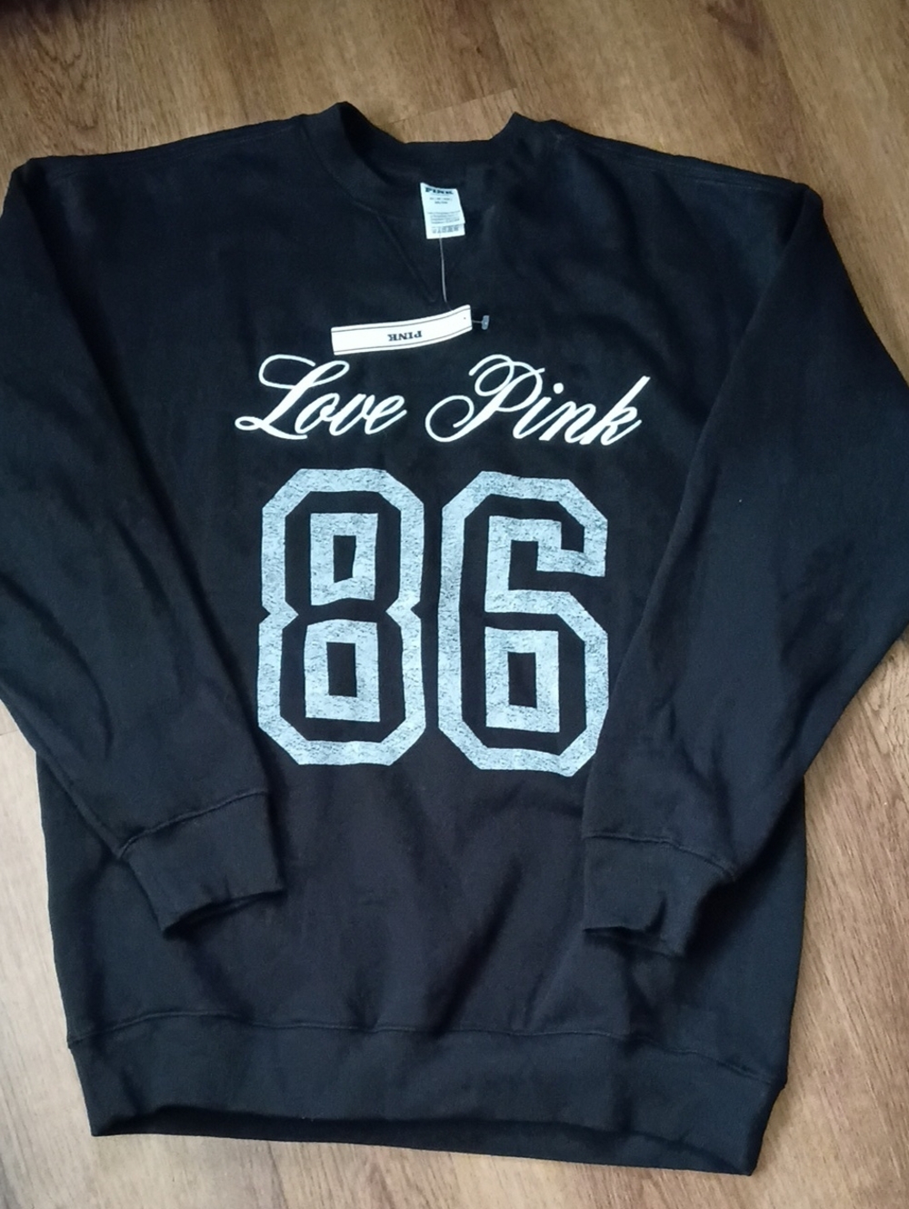 PINK Victoria's Secret Black Crewneck Sweatshirt with 'Love Pink' and 86 Print